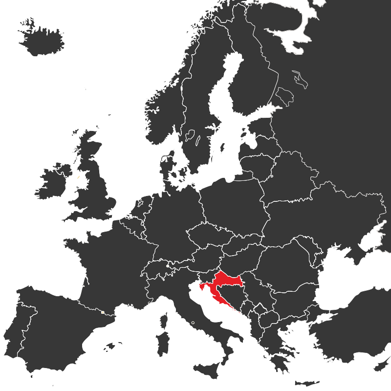 Location Europe map Political map of Europe with Croatia being marked in red color