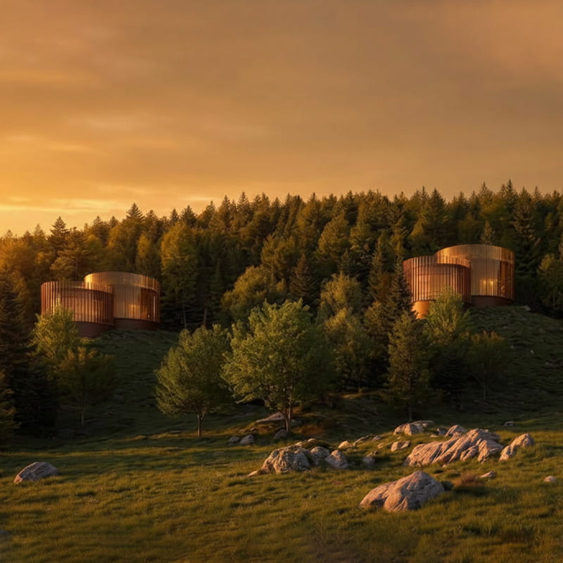 VPR Human Scale render of suites in Velika Plana Resort embedded in forest